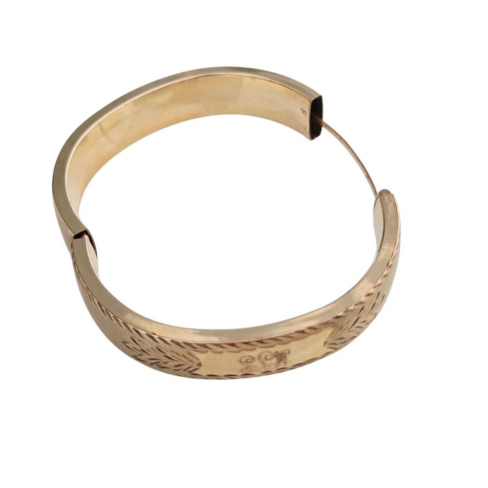 Vintage Matte Gold Initialed possibly MJS? Bangle Bracelet (GFBWC-5) - Picture 4 of 8